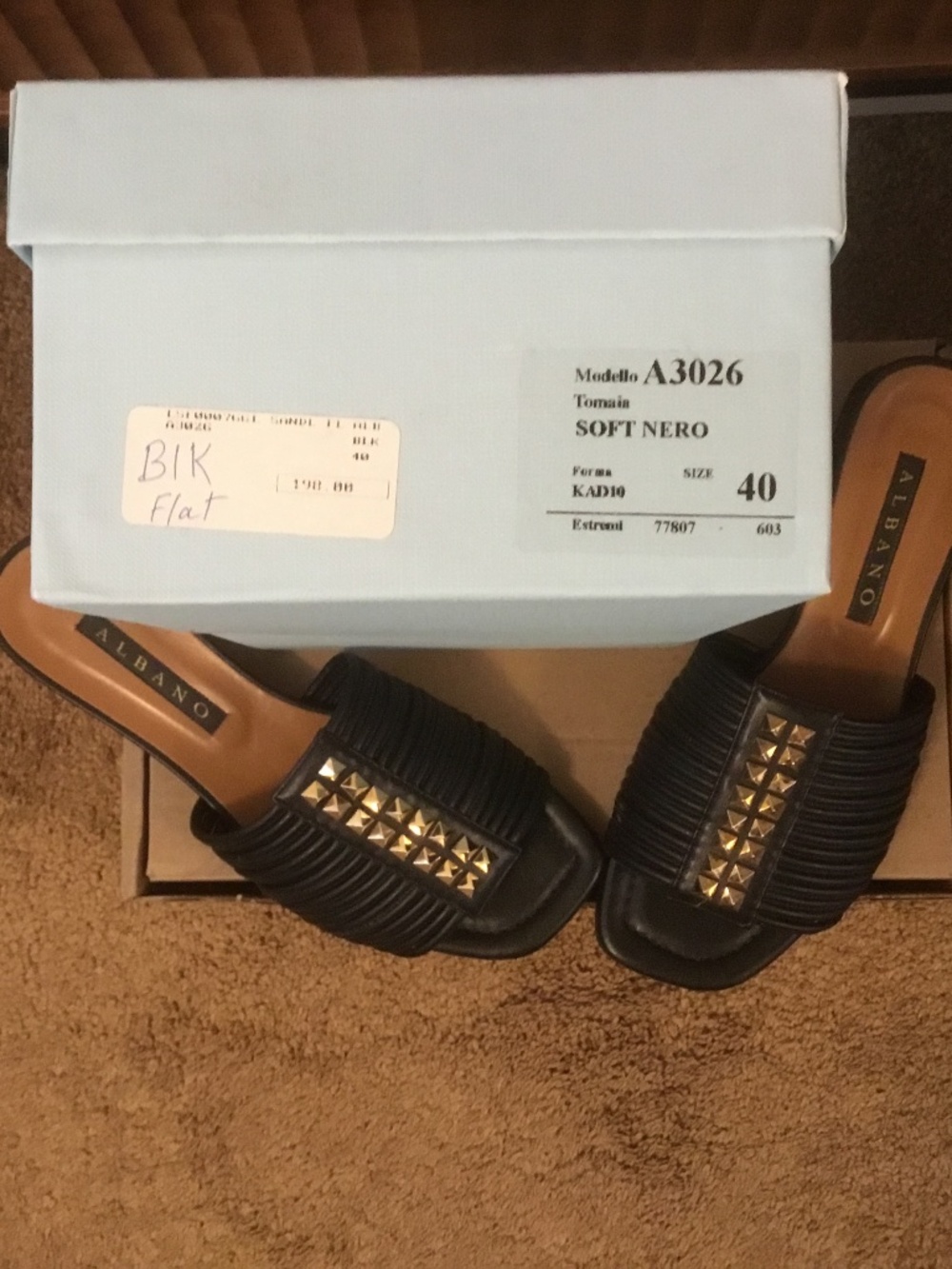 ALBANO (Vero Cuoio) Black Flat Sandals Size 9 (40) with Box Made in Italy - Picture 5 of 8